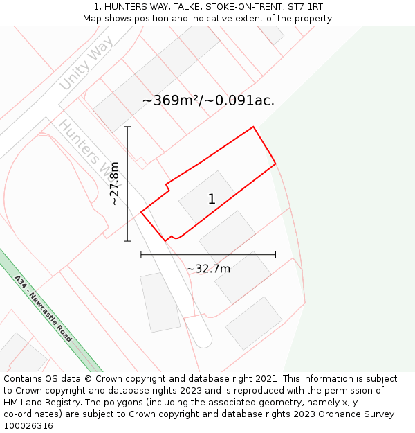 1, HUNTERS WAY, TALKE, STOKE-ON-TRENT, ST7 1RT: Plot and title map