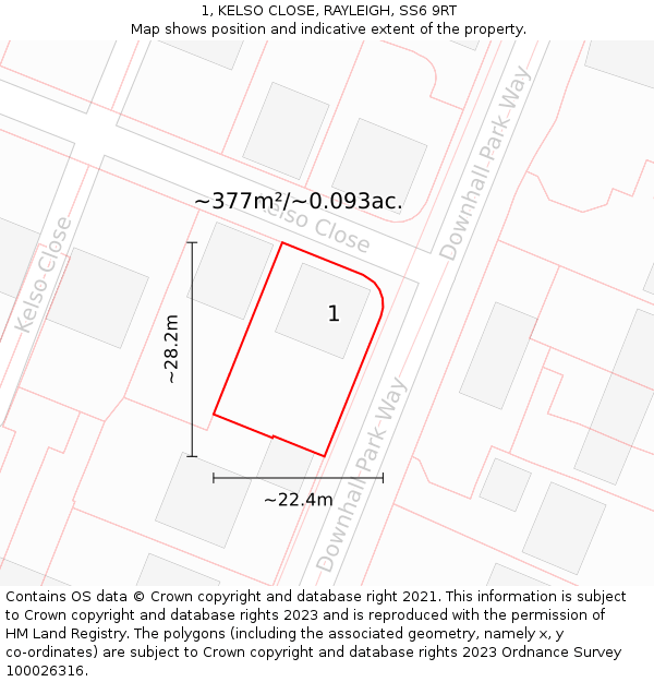 1, KELSO CLOSE, RAYLEIGH, SS6 9RT: Plot and title map