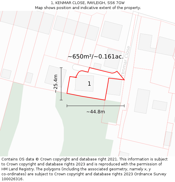 1, KENMAR CLOSE, RAYLEIGH, SS6 7GW: Plot and title map