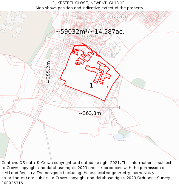 1, KESTREL CLOSE, NEWENT, GL18 1FH: Plot and title map