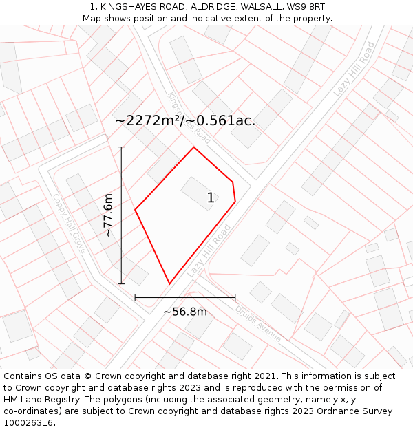 1, KINGSHAYES ROAD, ALDRIDGE, WALSALL, WS9 8RT: Plot and title map