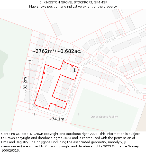 1, KINGSTON GROVE, STOCKPORT, SK4 4SF: Plot and title map