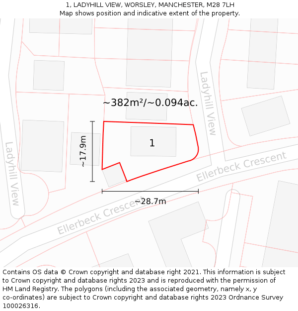 1, LADYHILL VIEW, WORSLEY, MANCHESTER, M28 7LH: Plot and title map