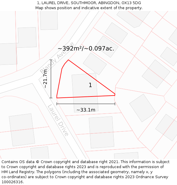 1, LAUREL DRIVE, SOUTHMOOR, ABINGDON, OX13 5DG: Plot and title map