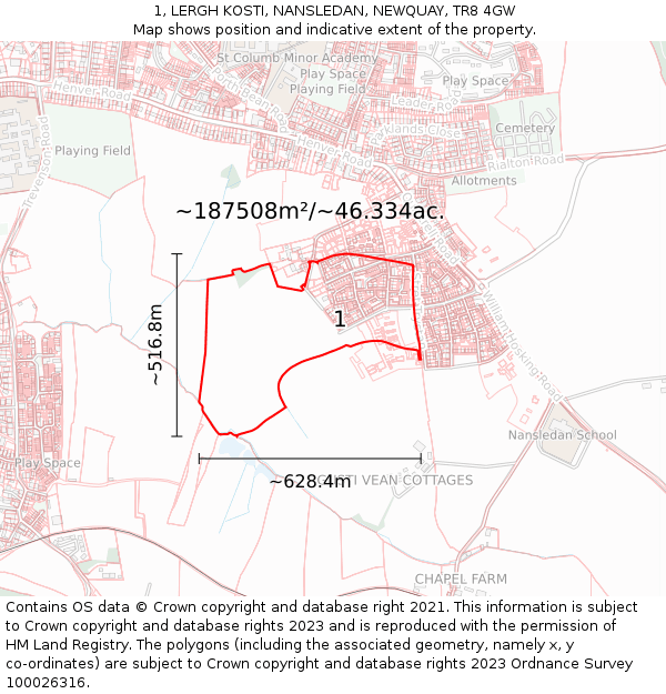 1, LERGH KOSTI, NANSLEDAN, NEWQUAY, TR8 4GW: Plot and title map