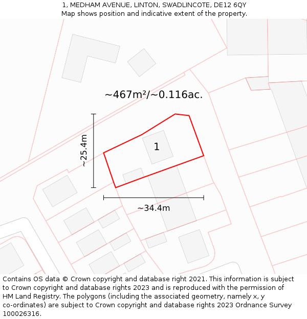 1, MEDHAM AVENUE, LINTON, SWADLINCOTE, DE12 6QY: Plot and title map