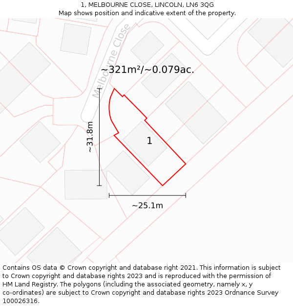 1, MELBOURNE CLOSE, LINCOLN, LN6 3QG: Plot and title map