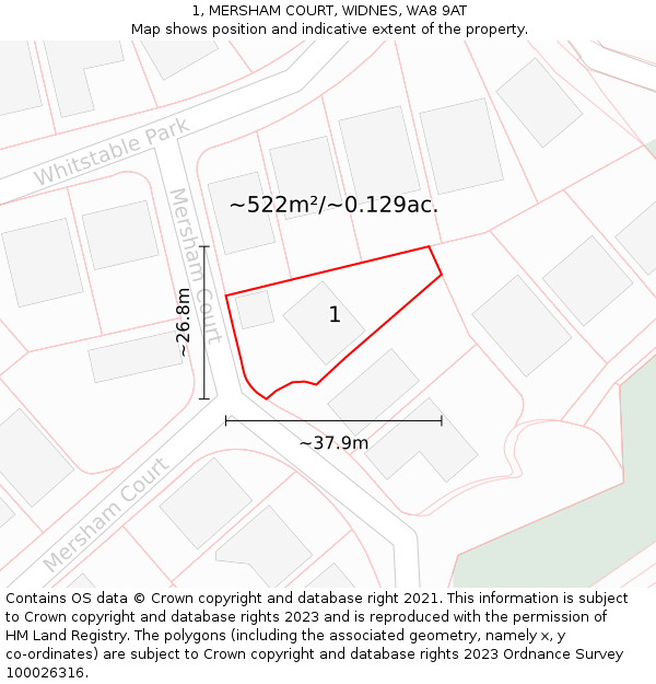 1, MERSHAM COURT, WIDNES, WA8 9AT: Plot and title map