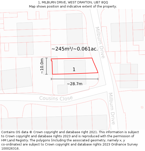 1, MILBURN DRIVE, WEST DRAYTON, UB7 8QQ: Plot and title map