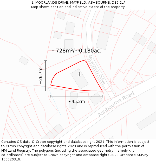 1, MOORLANDS DRIVE, MAYFIELD, ASHBOURNE, DE6 2LP: Plot and title map