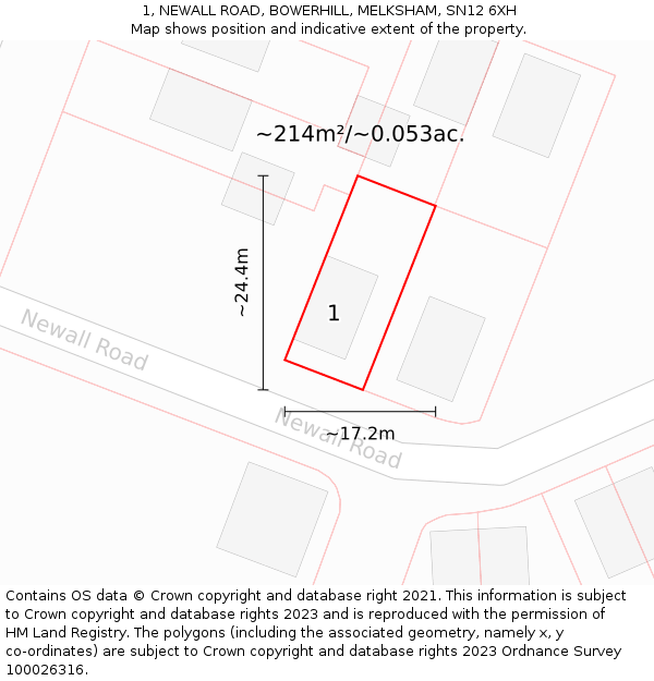 1, NEWALL ROAD, BOWERHILL, MELKSHAM, SN12 6XH: Plot and title map