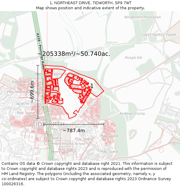 1, NORTHEAST DRIVE, TIDWORTH, SP9 7WT: Plot and title map