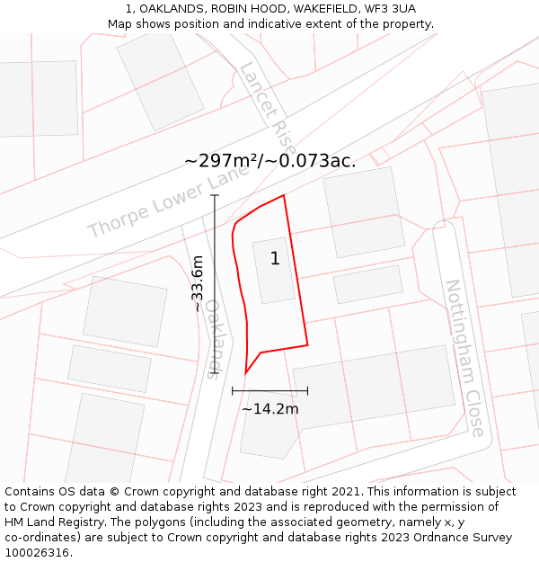 1, OAKLANDS, ROBIN HOOD, WAKEFIELD, WF3 3UA: Plot and title map