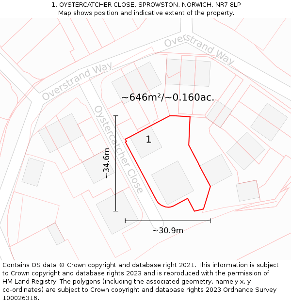 1, OYSTERCATCHER CLOSE, SPROWSTON, NORWICH, NR7 8LP: Plot and title map