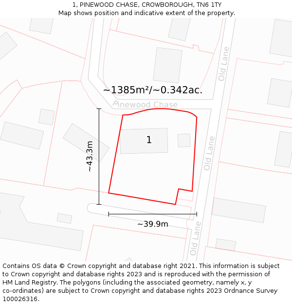 1, PINEWOOD CHASE, CROWBOROUGH, TN6 1TY: Plot and title map