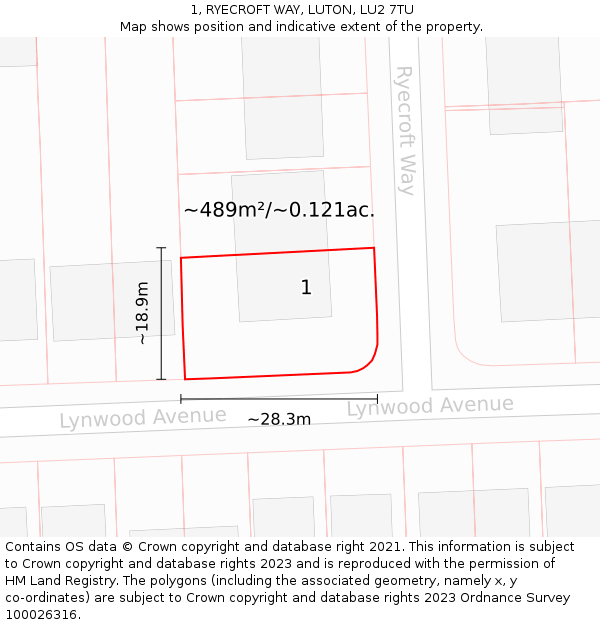 1, RYECROFT WAY, LUTON, LU2 7TU: Plot and title map