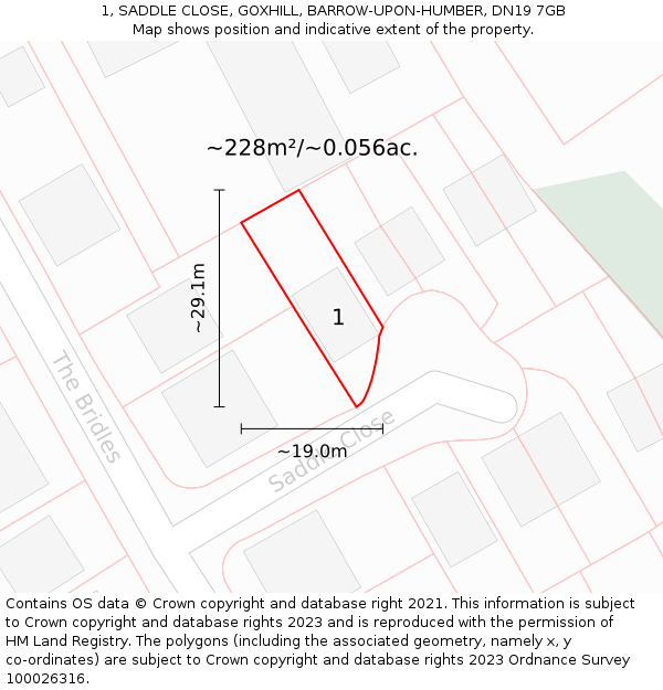 1, SADDLE CLOSE, GOXHILL, BARROW-UPON-HUMBER, DN19 7GB: Plot and title map