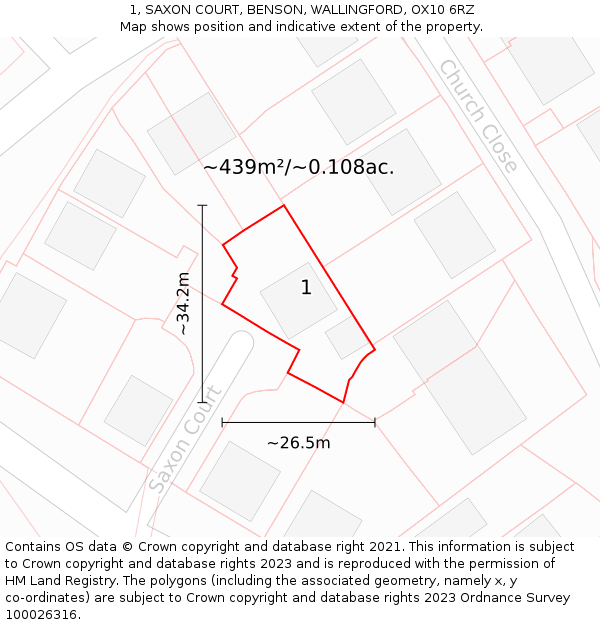 1, SAXON COURT, BENSON, WALLINGFORD, OX10 6RZ: Plot and title map