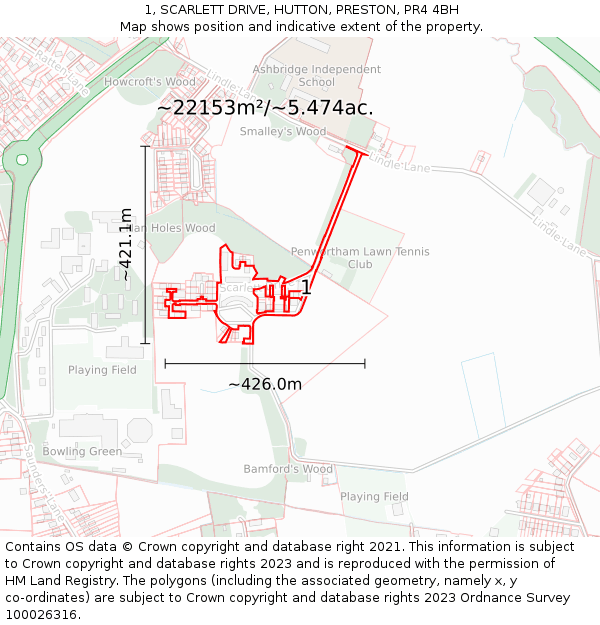 1, SCARLETT DRIVE, HUTTON, PRESTON, PR4 4BH: Plot and title map