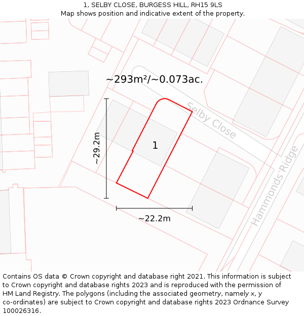 1, SELBY CLOSE, BURGESS HILL, RH15 9LS: Plot and title map