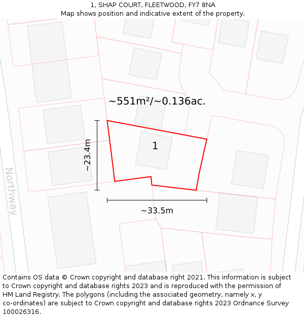 1, SHAP COURT, FLEETWOOD, FY7 8NA: Plot and title map