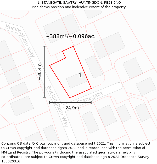 1, STANEGATE, SAWTRY, HUNTINGDON, PE28 5NQ: Plot and title map