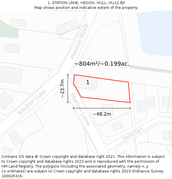 1, STATION LANE, HEDON, HULL, HU12 8JY: Plot and title map