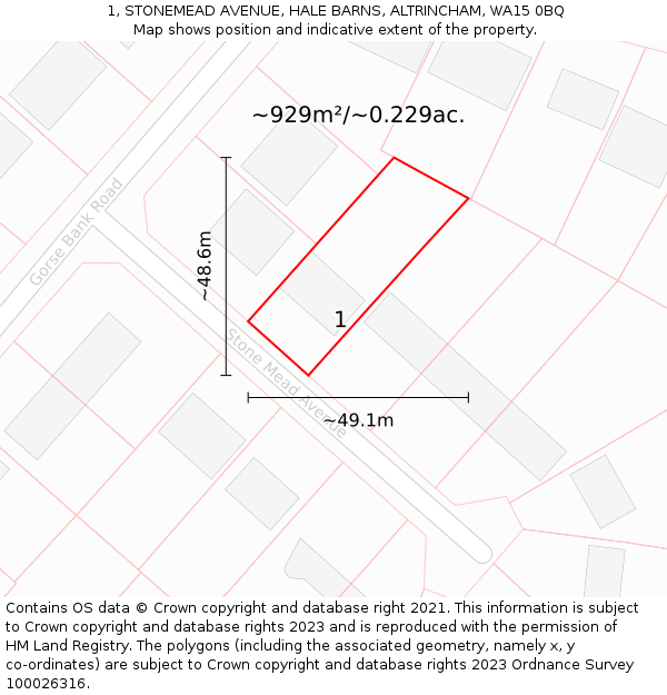 1, STONEMEAD AVENUE, HALE BARNS, ALTRINCHAM, WA15 0BQ: Plot and title map