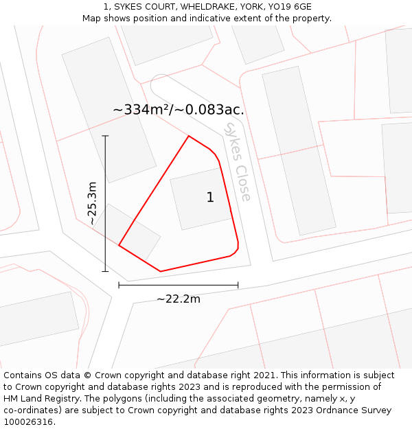 1, SYKES COURT, WHELDRAKE, YORK, YO19 6GE: Plot and title map