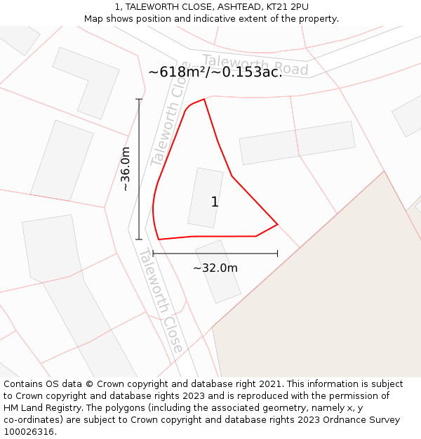 1, TALEWORTH CLOSE, ASHTEAD, KT21 2PU: Plot and title map