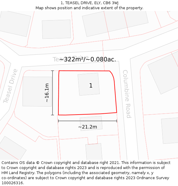 1, TEASEL DRIVE, ELY, CB6 3WJ: Plot and title map