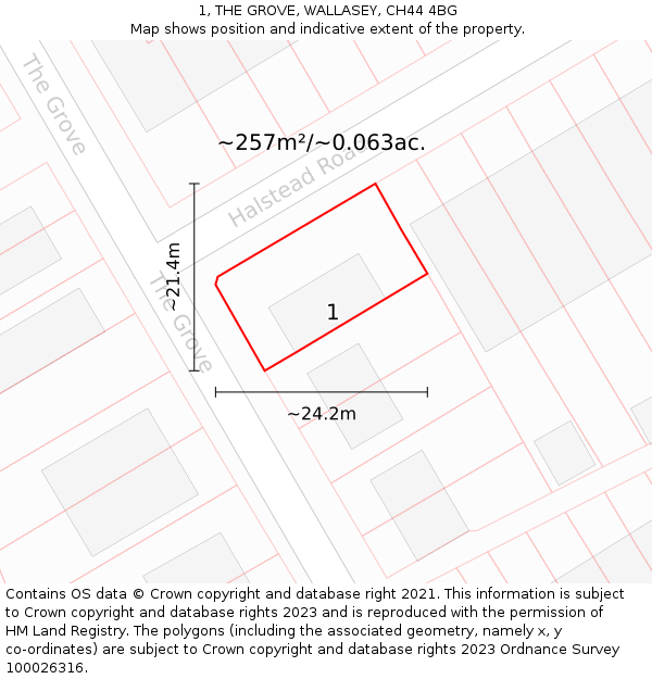 1, THE GROVE, WALLASEY, CH44 4BG: Plot and title map