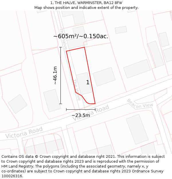 1, THE HALVE, WARMINSTER, BA12 8FW: Plot and title map