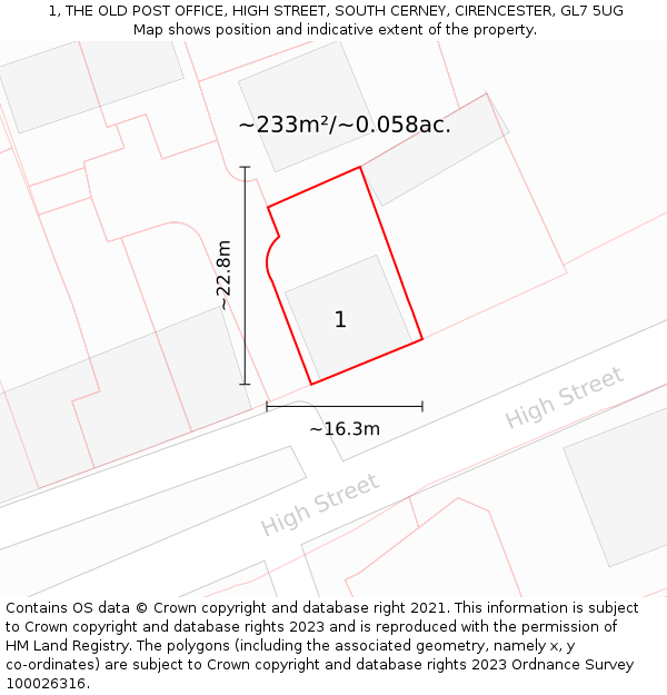 1, THE OLD POST OFFICE, HIGH STREET, SOUTH CERNEY, CIRENCESTER, GL7 5UG: Plot and title map