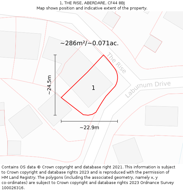 1, THE RISE, ABERDARE, CF44 8BJ: Plot and title map