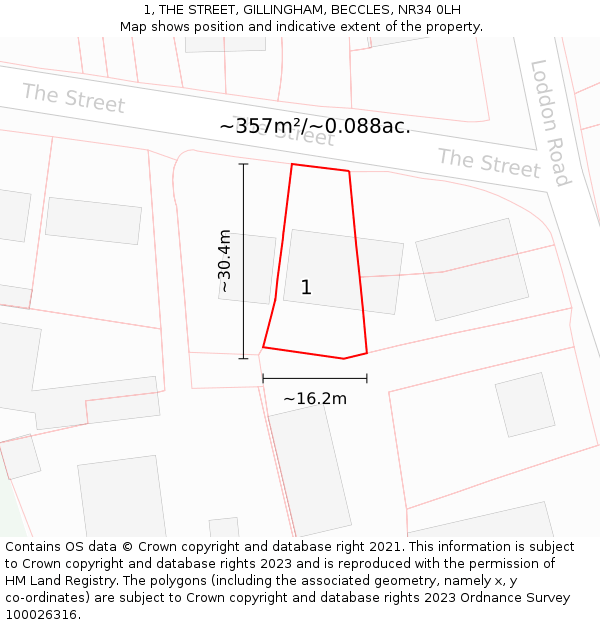 1, THE STREET, GILLINGHAM, BECCLES, NR34 0LH: Plot and title map