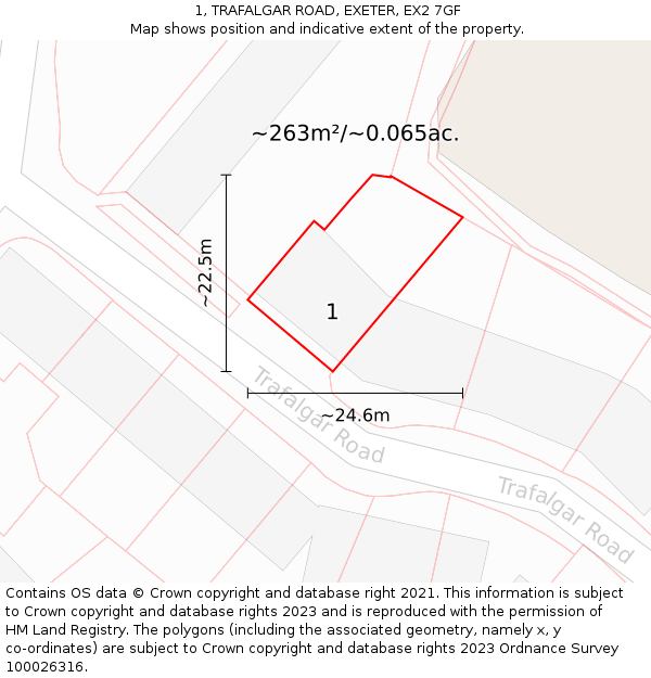 1, TRAFALGAR ROAD, EXETER, EX2 7GF: Plot and title map