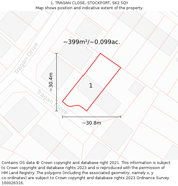 1, TRAGAN CLOSE, STOCKPORT, SK2 5QY: Plot and title map