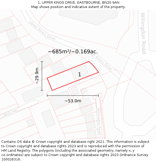 1, UPPER KINGS DRIVE, EASTBOURNE, BN20 9AN: Plot and title map