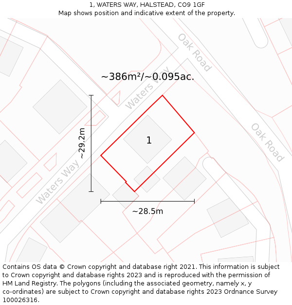 1, WATERS WAY, HALSTEAD, CO9 1GF: Plot and title map