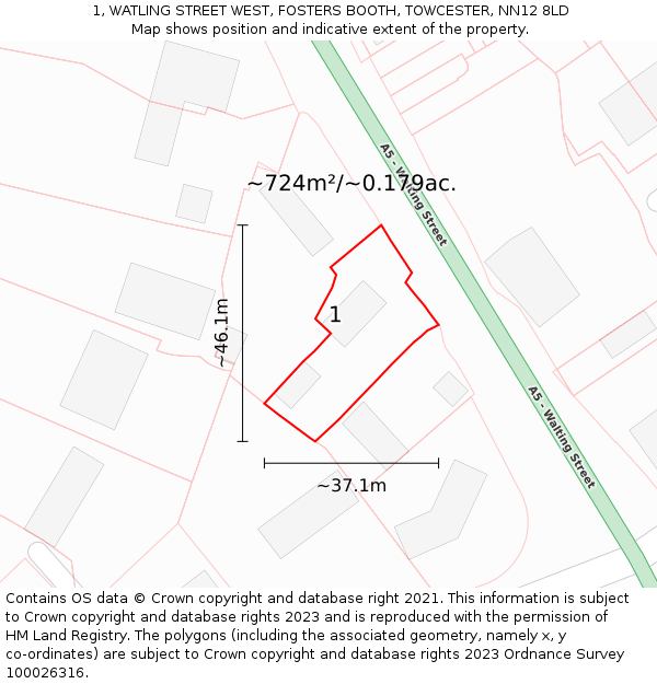 1, WATLING STREET WEST, FOSTERS BOOTH, TOWCESTER, NN12 8LD: Plot and title map