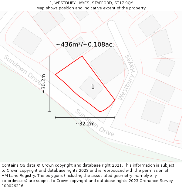 1, WESTBURY HAYES, STAFFORD, ST17 9QY: Plot and title map