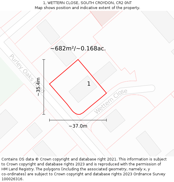 1, WETTERN CLOSE, SOUTH CROYDON, CR2 0NT: Plot and title map