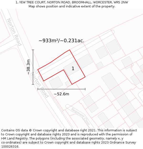 1, YEW TREE COURT, NORTON ROAD, BROOMHALL, WORCESTER, WR5 2NW: Plot and title map