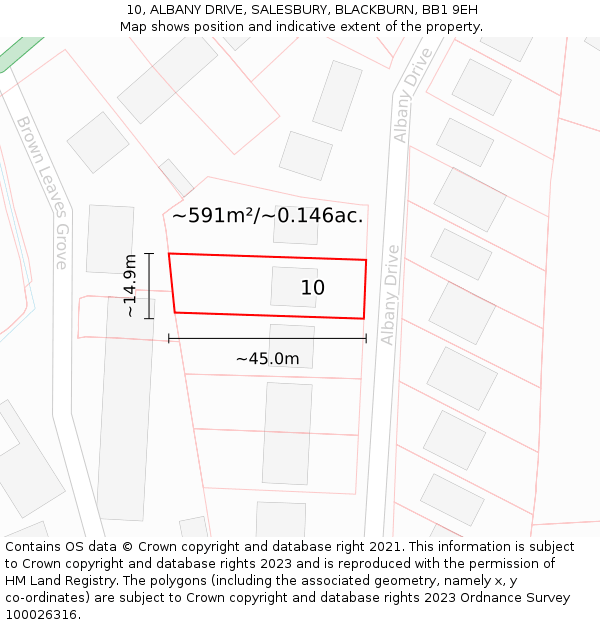 10, ALBANY DRIVE, SALESBURY, BLACKBURN, BB1 9EH: Plot and title map