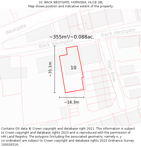 10, BACK WESTGATE, HORNSEA, HU18 1BL: Plot and title map