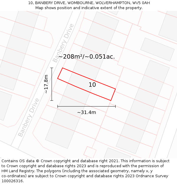 10, BANBERY DRIVE, WOMBOURNE, WOLVERHAMPTON, WV5 0AH: Plot and title map