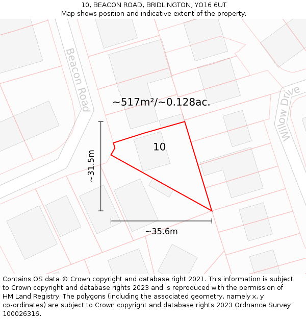 10, BEACON ROAD, BRIDLINGTON, YO16 6UT: Plot and title map