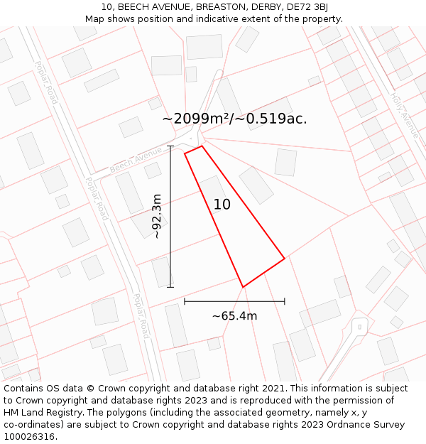 10, BEECH AVENUE, BREASTON, DERBY, DE72 3BJ: Plot and title map