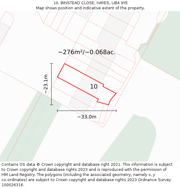 10, BINSTEAD CLOSE, HAYES, UB4 9YE: Plot and title map